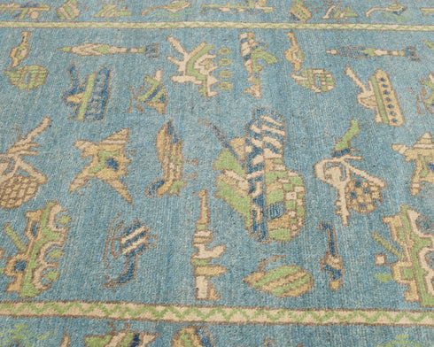 3x5 Blue Kuba Afghan Hand Knotted Wool Area Rug